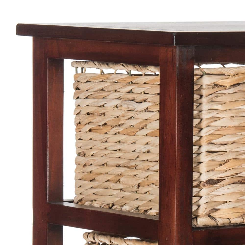 Cherry Pine 5-Drawer Wicker Basket Storage Tower