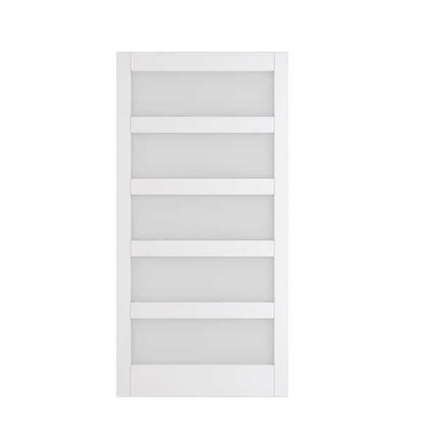 42 in. x 84 in. Frosted Glass White Finished PVC Covering, MDF Frosted Glass 5-Panel Barn Door Slab without Hardware Kit