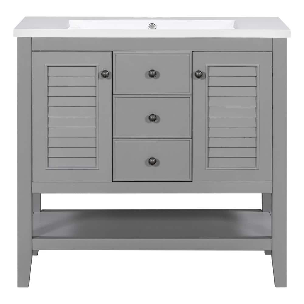35 in. W x 18 in. D x 34 in. H Single Sink Freestanding Bath Vanity in Gray