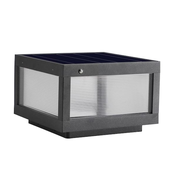 Jushua 1-Light Black Aluminum Solar Outdoor Weather Resistant Post Light with Dimmable LED