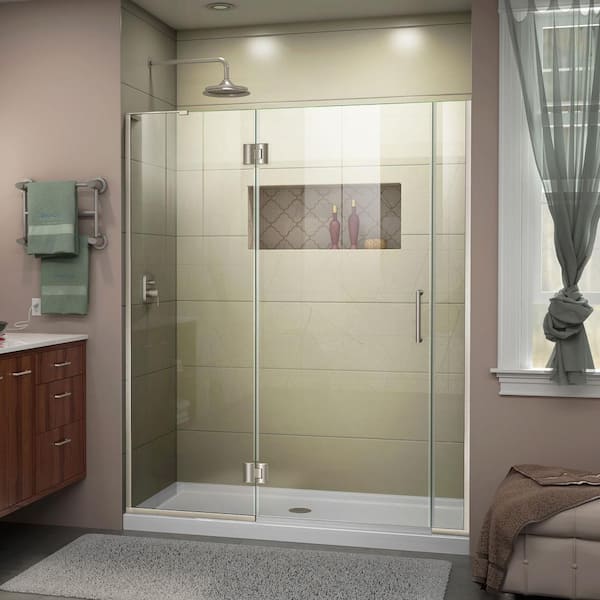 DreamLine Unidoor-X 54 to 54.5 in. x 72 in. Frameless Hinged Shower Door in Brushed Nickel