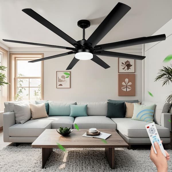 72 in. Smart Indoor/Outdoor Black Ceiling Fan with Lights 8 Reversible Black, Walnut Blades 6-Speed Noiseless DC Motor