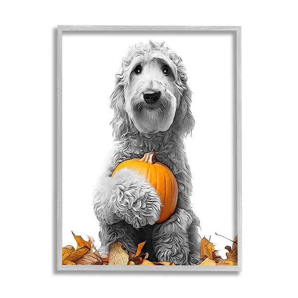 Stupell Industries Dog and Autumn Leaves by Annalisa Latella 1 Piece Framed Graphic Print Animal Poster Art Print 20 in. x 16 in.