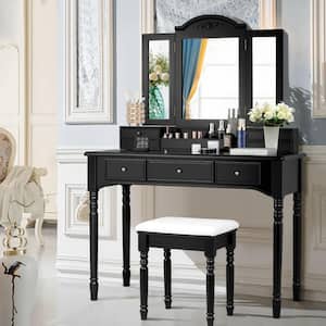 white dressing table Bedroom Wood Dressing Table with 1 Drawers White DlandHome bedroom dressing tables Set Dressing Table Makeup Table with Mirror and Stool