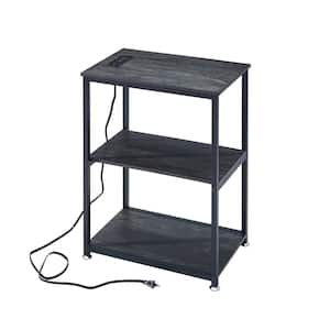 3-Tier Gray Side Table Stable Open Shelves with Metal Frames, End table with Plug Sockets and USB Ports