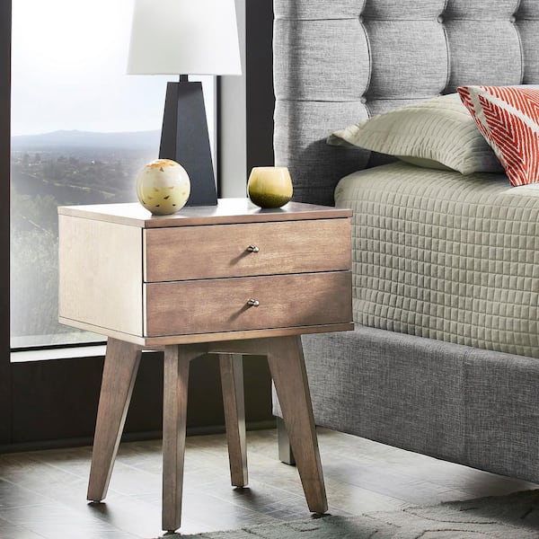 HomeSullivan Light Charcoal 2-Drawer Wood Finish Nightstand