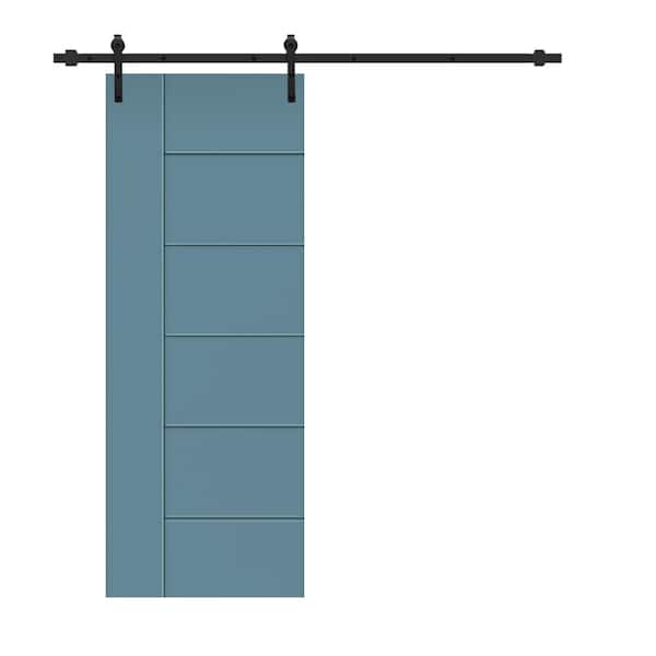 Modern Classic 24 in. x 80 in. Dignity Blue Stained Composite MDF Paneled Sliding Barn Door with Hardware Kit
