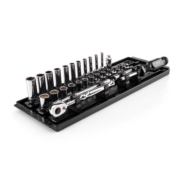 TEKTON 1/4 in. Drive 6-Point Socket and Ratchet Set with Rails (5