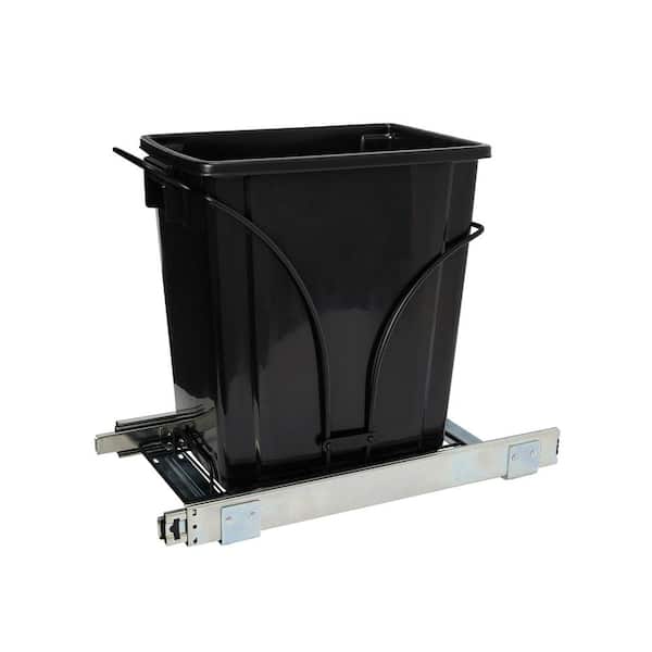 HOUSEHOLD ESSENTIALS 15 in. Black Single Sliding Trash Can in Chrome