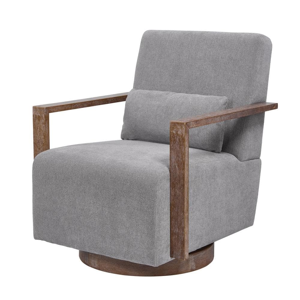 Gray Linen Blend Swivel Accent Chair Modern Upholstered Armchair 360° Comf