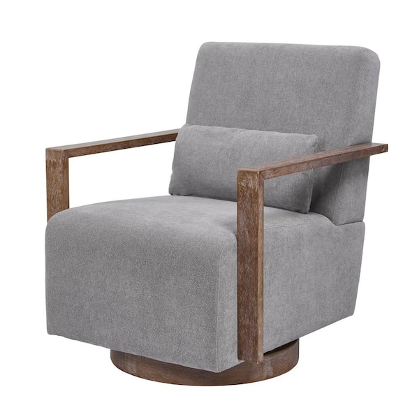 Unbranded Gray Linen Blend Swivel Accent Chair Modern Upholstered Armchair 360° Comfy Lounge Reading Chair Side Chair