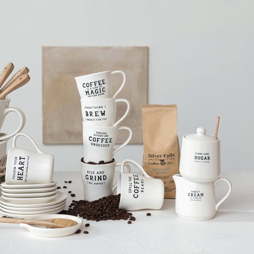 Inspirational White Ceramic Beverage Mug Set, 12 oz