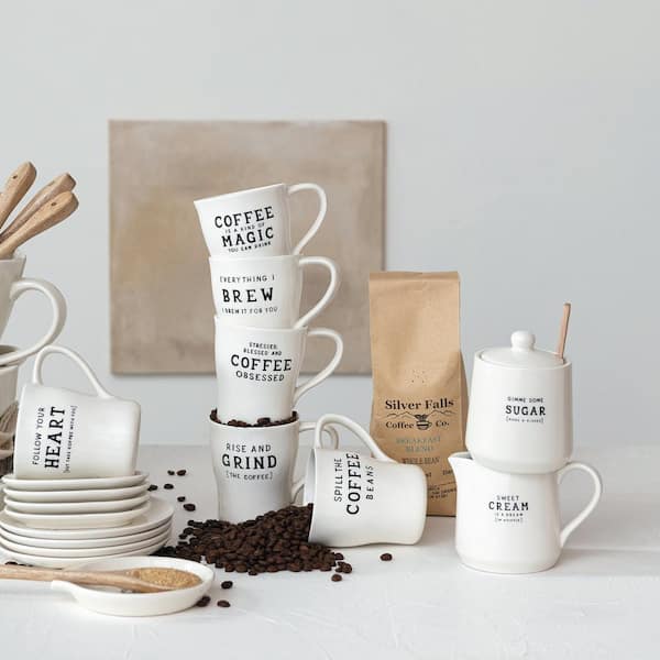 Storied Home 12 White and Black Inspirational Brew Stoneware