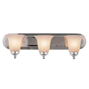 Cabernet Collection 24 in. 3-Light Polished Chrome Bathroom Vanity Light Fixture with White Marbleized Shade