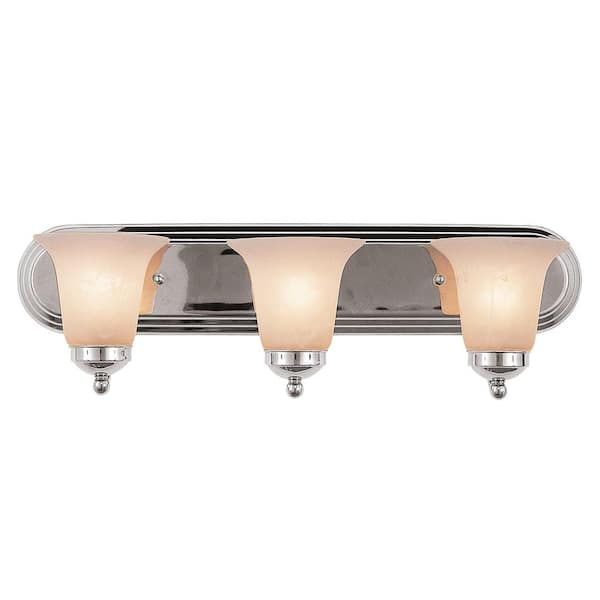 Bel Air Lighting Cabernet Collection 24 in. 3-Light Polished Chrome Bathroom Vanity Light Fixture with White Marbleized Shade