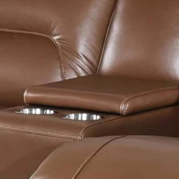 Benjara Teren 62.5 in. Solid Print Leather 2-Seater Power