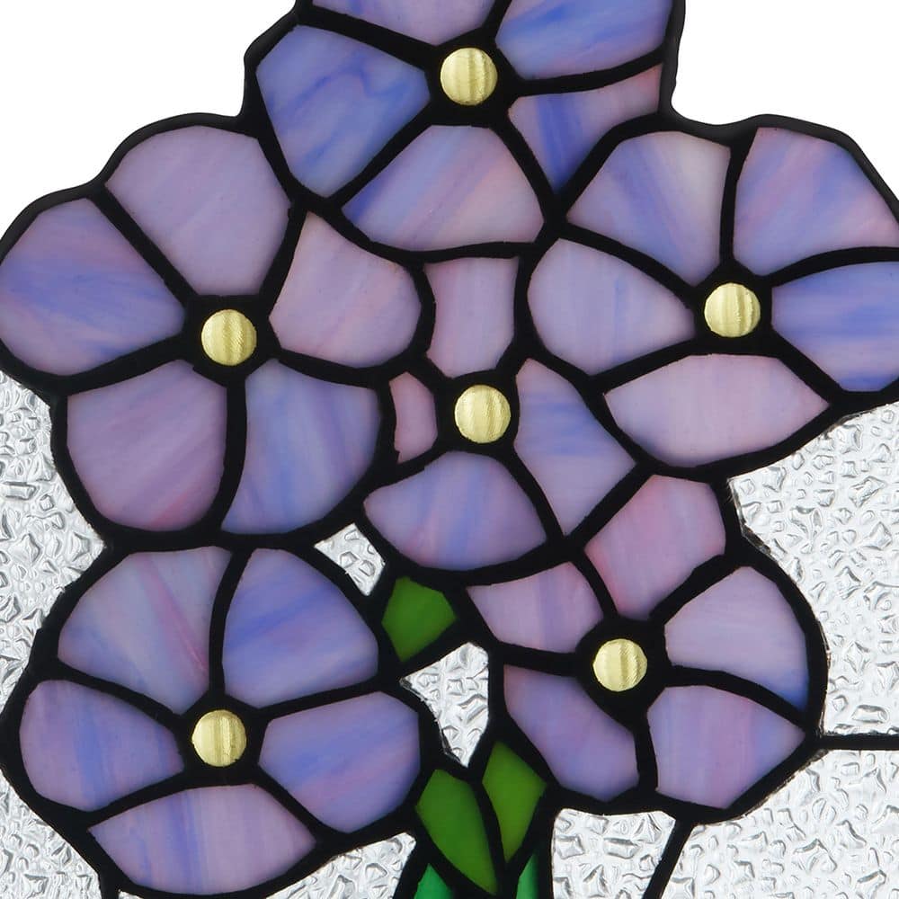 Purple and Green Stained Glass Window Panel with Forget Me Not Flowers