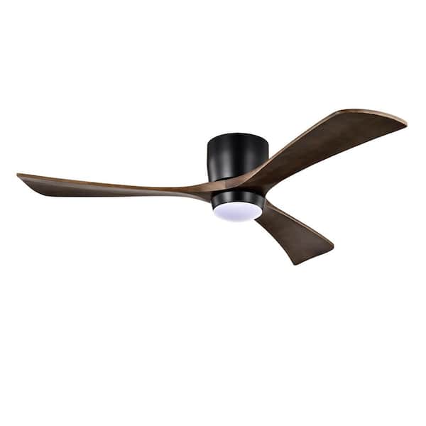 Light Pro 52 in. Smart Indoor Brown and Black Flush Mount Low Profile Standard Ceiling Fan with Integrated LED DC Motor