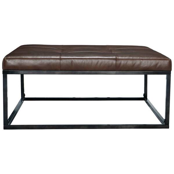 Benjara Brown And Black Leather Tufted, Oversized Leather Coffee Table Ottoman