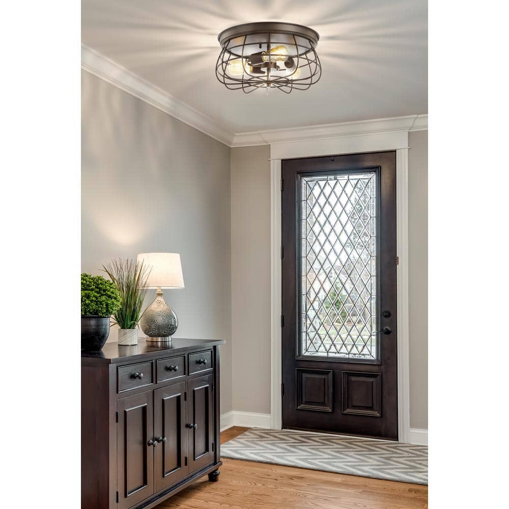 Farmhouse Bronze Cage 15.75" LED Flush Mount Ceiling Light