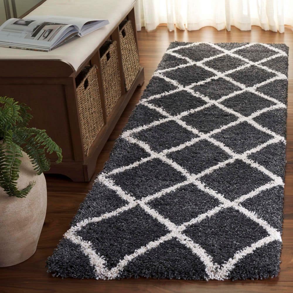 Hudson Shag 2 ft. x 8 ft. Dark Gray/Ivory Diamond Runner Rug price history on PriceWatchPro