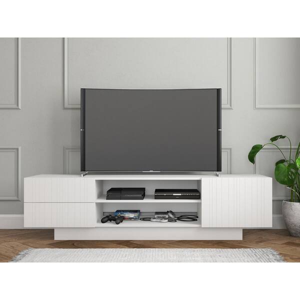 Nexera Marble 72 in. White Engineered Wood TV Stand with 2 Drawer