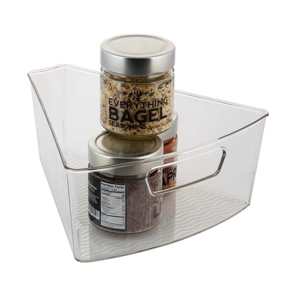 Clear Triangular Lazy Susan Organizer Bins with Handles, 2 Pack