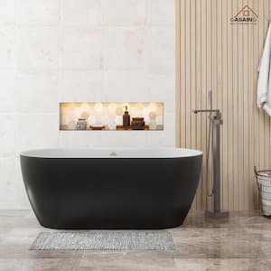 59 in. 30 in. Stone Resin Non-Whirlpool Soaking Bathtub in Matte Black Outside and White Inside with Faucet