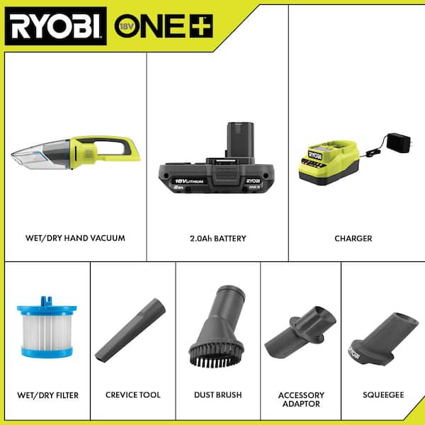 ONE+ 18V Cordless Wet/Dry Hand Vacuum Kit with 2.0 Ah Battery and Charger
