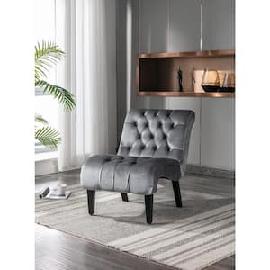 Modern Silver Accent Armless Chair, Upholstered Leisure Lounge Chair with Solid Wood Legs for Bedroom Living Room