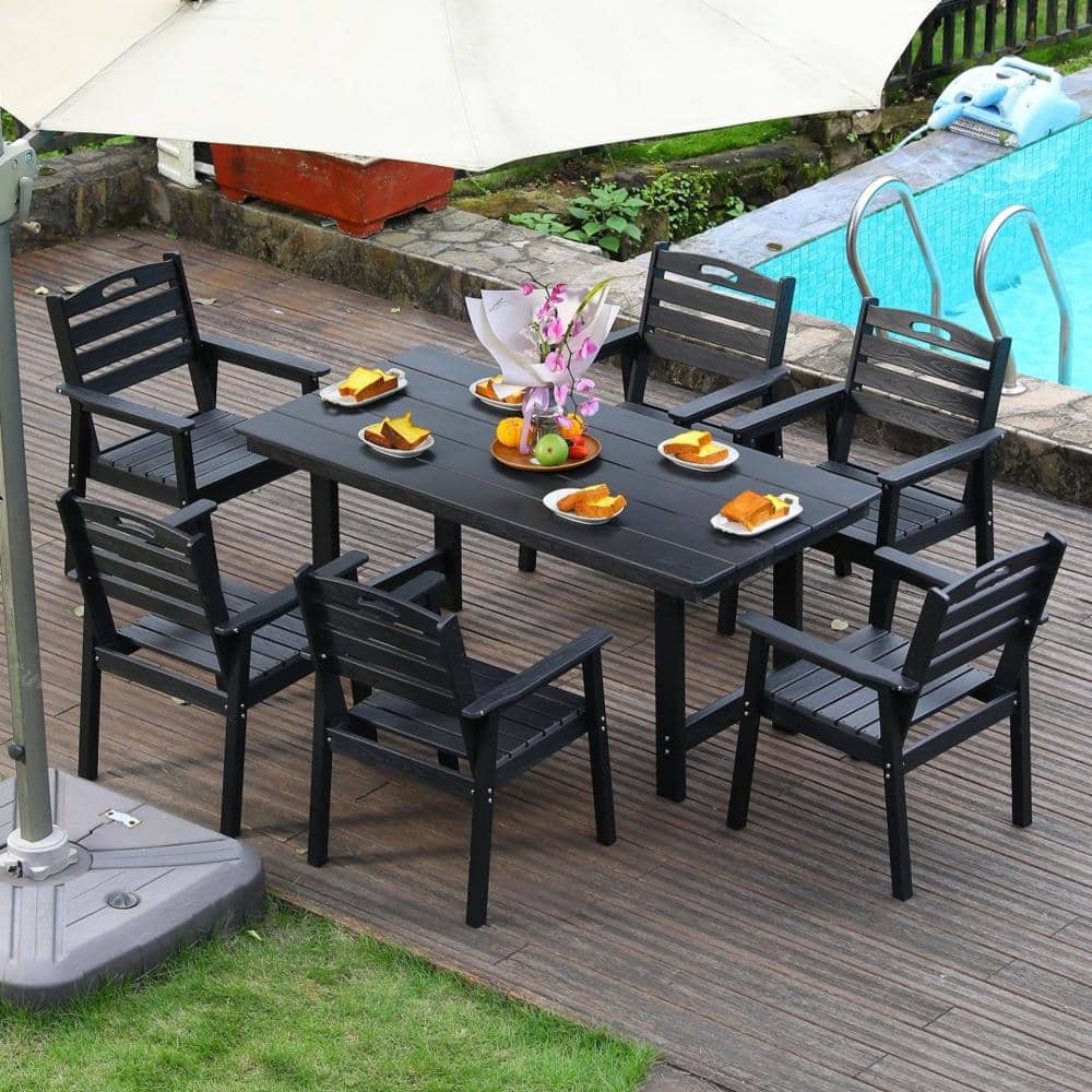 ToolCat 7-Piece HDPE Outdoor Patio Dining Set in Black with