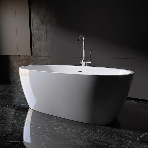 59 in. x 31.5 in. Acrylic Freestanding Flatbottom Double Ended Soaking Bathtub in White