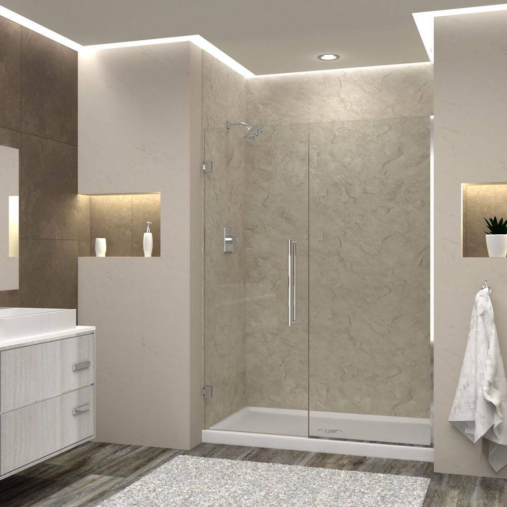 Elizabeth 55 in. W x 76 in. H Hinged Frameless Shower Door in Polished Chrome with Clear Glass price history on PriceWatchPro