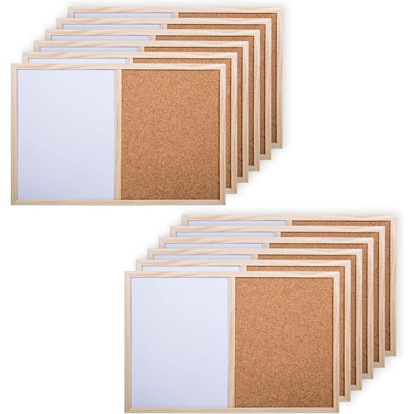 CTG Desk Tech Half Cork Half Dry Erase White Board Combo with Wooden Frame Bulk, 18 x 12 in. 12-Pieces Beige