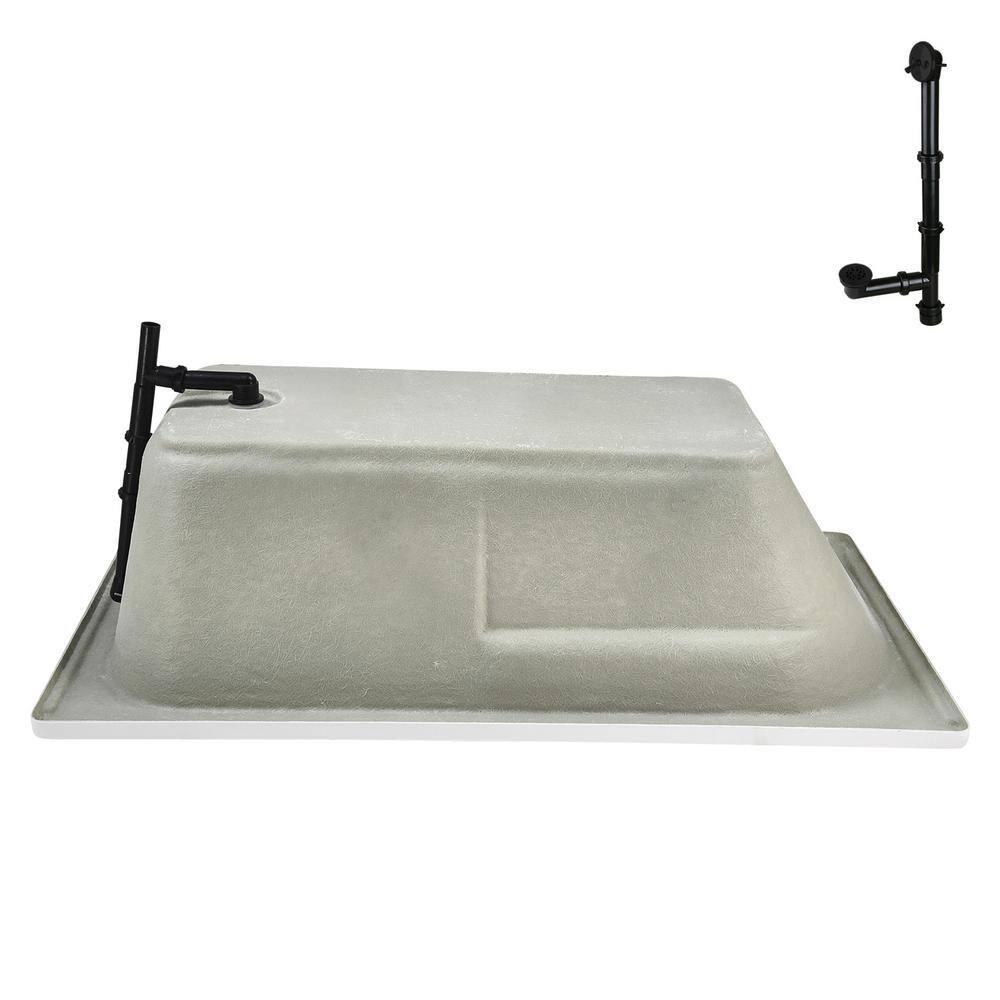 72" x 36" Glossy White Acrylic Drop-In Soaking Bathtub with Matte Black Hardware