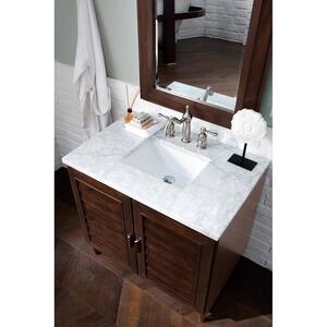 Portland 36 in. Single Bath Vanity in Burnished Mahogany with Marble Vanity Top in Carrara White with White Basin