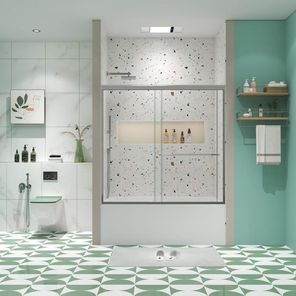 Pilas 60 in. W x 58 in. H Sliding Frame Tub Door in Chrome with 1/4 in. (6 mm) Clear Glass