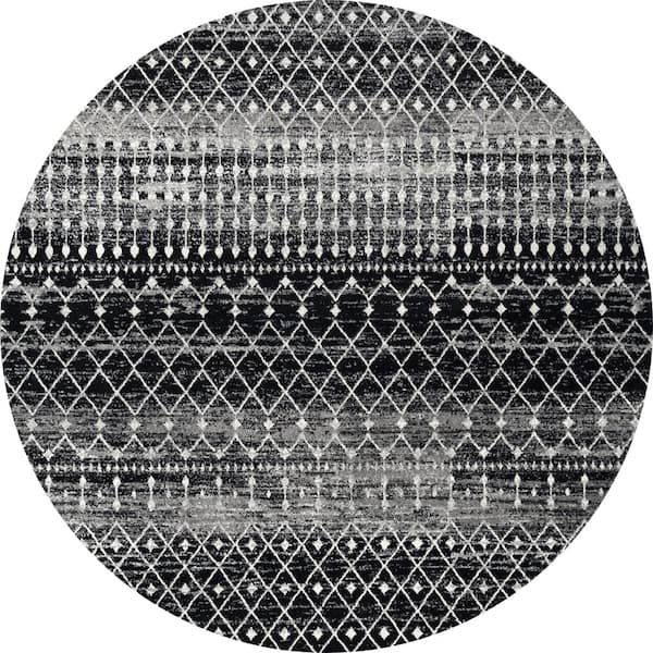 nuLOOM Blythe Modern Moroccan Trellis 5 ft. Black Round Rug
