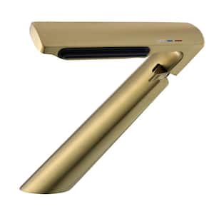 Brass Single Handle Single Hole Bathroom Sink Faucet with Waterfall Spout and Supply Lines in Gold