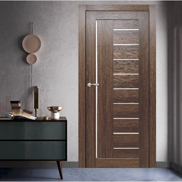 30 in. x 80 in. Tallahassee No Bore Solid Core 10-Lite Opal PC Glass Whiskey Oak Prefinished Wood Interior Door Slab
