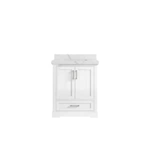 Boston 30 in. W x 22 in. D x 36 in. H Bath Vanity in White with 2" Calacatta Quartz Top