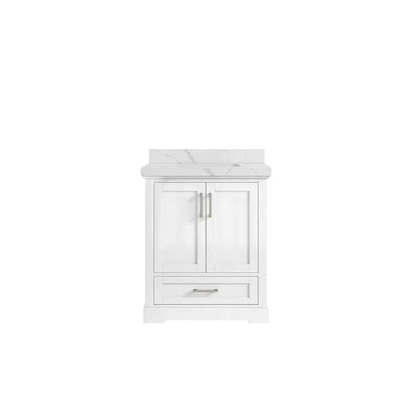 Willow Collections Boston 30 in. W x 22 in. D x 36 in. H Bath Vanity in White with 2" Calacatta Quartz Top