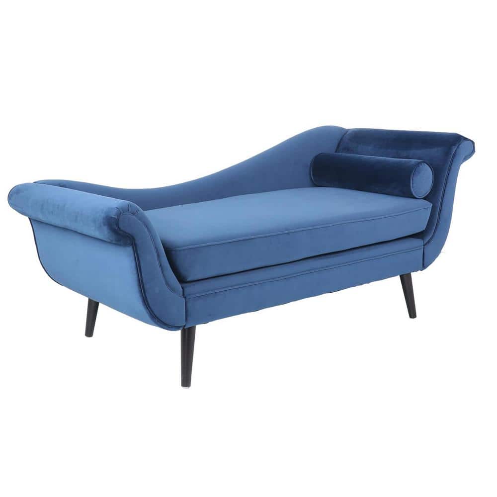 ANBAZAR Blue Velvet 1-Arm Chaise Lounge Tufted Fabric With Scroll Arms -  GJ-242-B