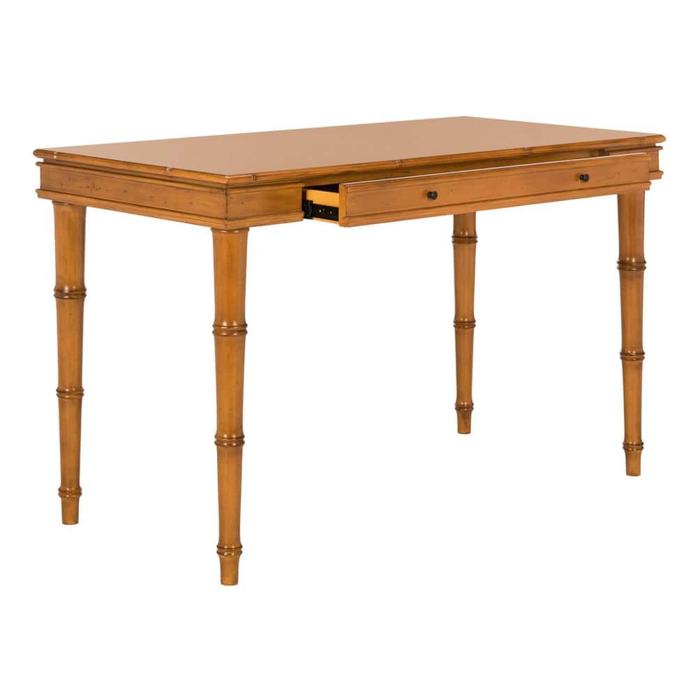 Transitional Bamboo-Inspired Single Drawer Writing Desk - Brown