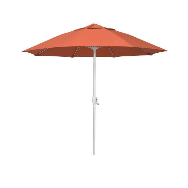 California Umbrella 7.5 ft. Matted White Aluminum Market Patio Umbrella Fiberglass Ribs and Auto Tilt in Sunset Olefin