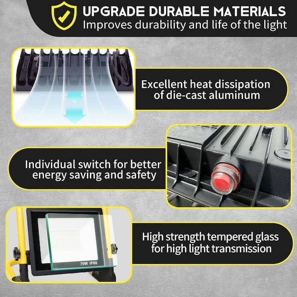 Lukyamzn 70W 10000 lumens Portable LED Work Lights, 6500K Daylight