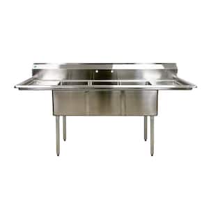 75 in. Stainless Steel 3-Compartments Commercial Sink with Drainboard