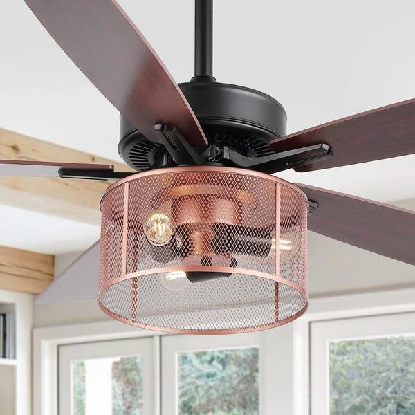 Jonathan Y Max 52 In 3 Light Farmhouse Iron Wood Mobile App Remote Controlled Led Ceiling Fan Black Red Cherry Copper Jyl9721b The
