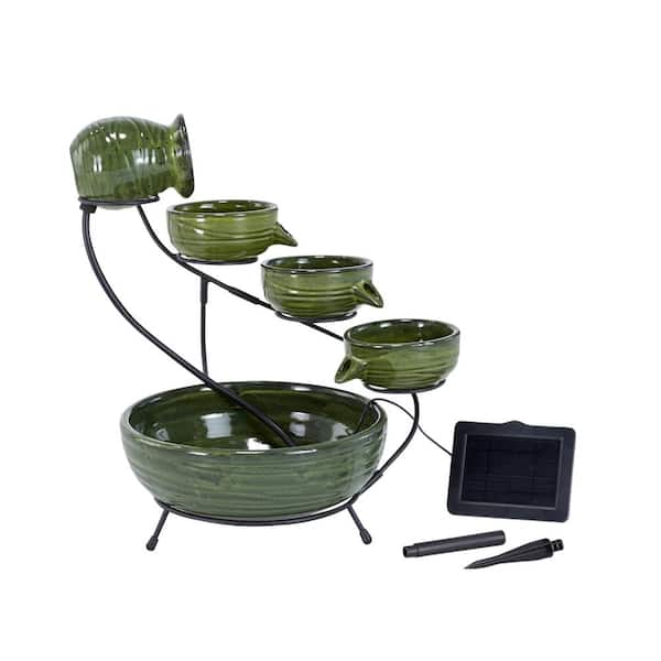 Smart Solar Ceramic Solar Cascade Fountain with Green Bamboo Finish