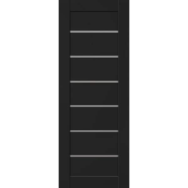 Alba 32 in. W. 84 in. No Bore 7-Lite Frosted Glass Black Matte Solid Composite Core Wood Interior Door Slab